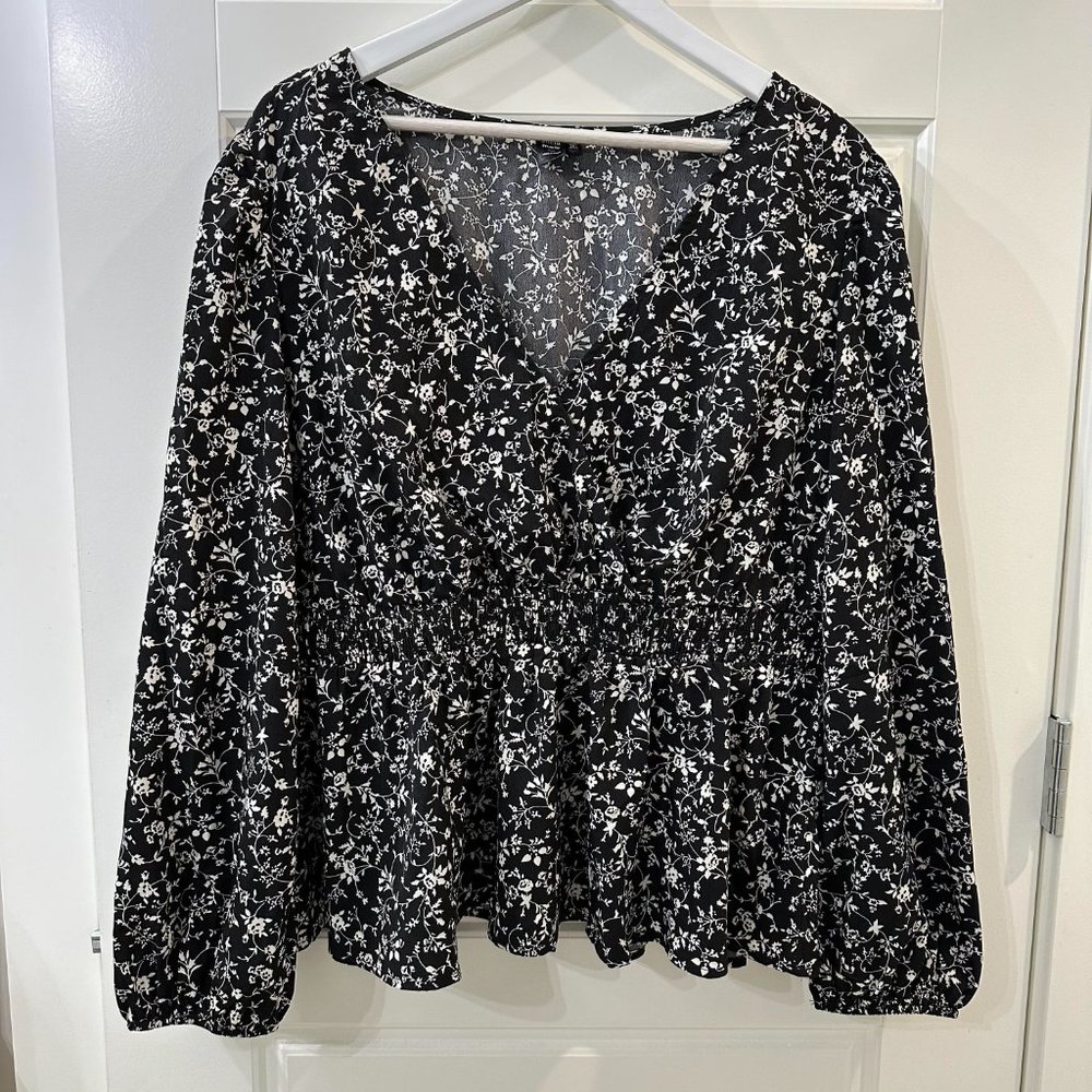 Shein Frenchy Black and White Floral Peplum Top